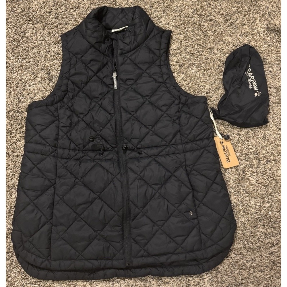 NWT Bearpaw Black Quilted Puffer Vest Full Zip Women’s Size XL